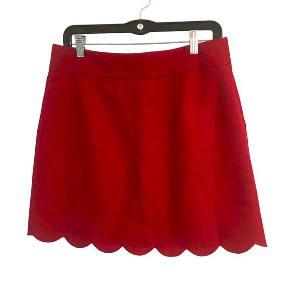 J.Crew Red Scalloped Hem Mini Skirt Size 8 Gold Button Front A-Line Pockets MINT - Picture 4 of 5
